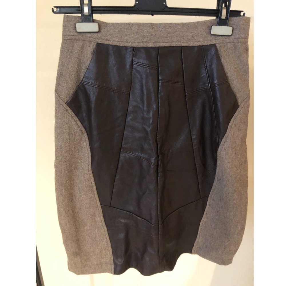 Handcut by Preloved Recycled Wool & Leather Skirt